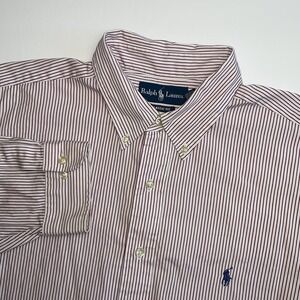 Polo Ralph Lauren Dress Shirt Mens 18 34/35 Classic Fit White Red Striped Cotton
